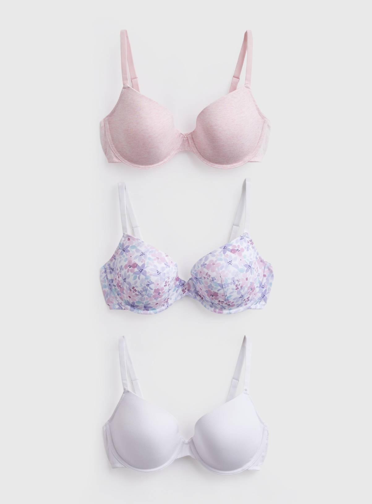 Plain & Floral Print Full Cup Bras 3 Pack 42DD - Image 1